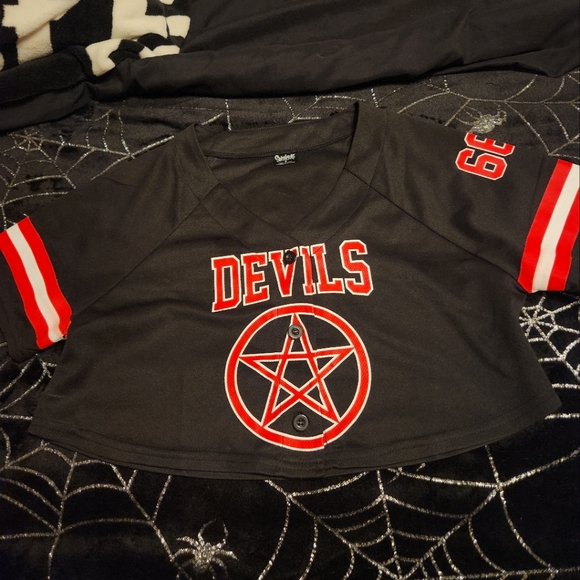 Spencer's Tops - Devil's cheerleader crop jersey